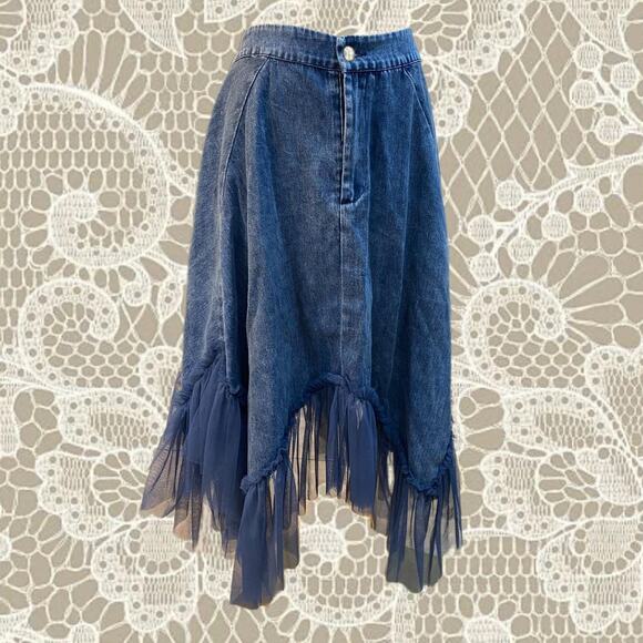 Vintage blue denim midi skirt - Picture 3 of 4